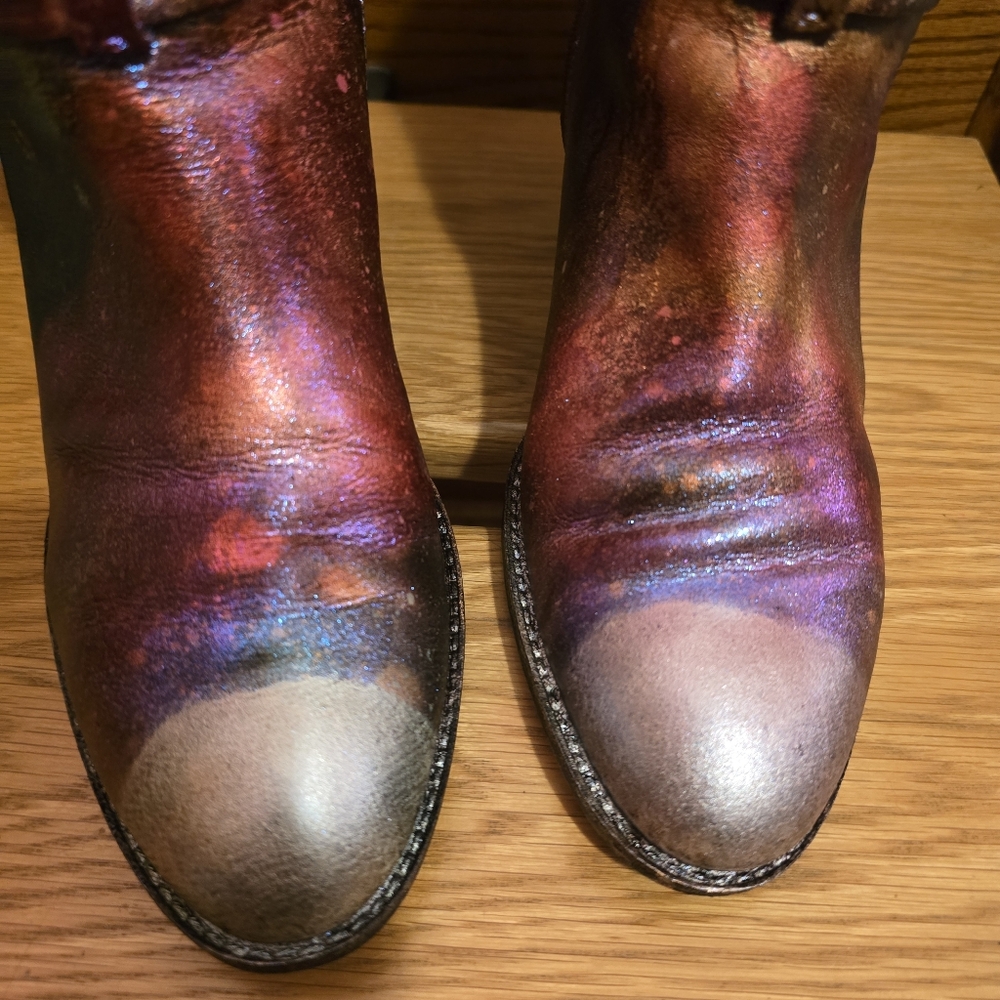 HANDCRAFTED Upcycled Leather Boots HANDPAINTED Size 9M Ankle Bootie Wearable Art - Picture 5 of 17